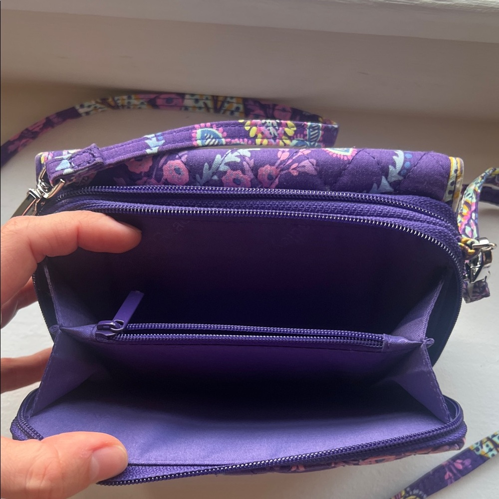 Quilted Purple Patterned Crossbody Wallet - Vera Bradley Style - Picture 4 of 7